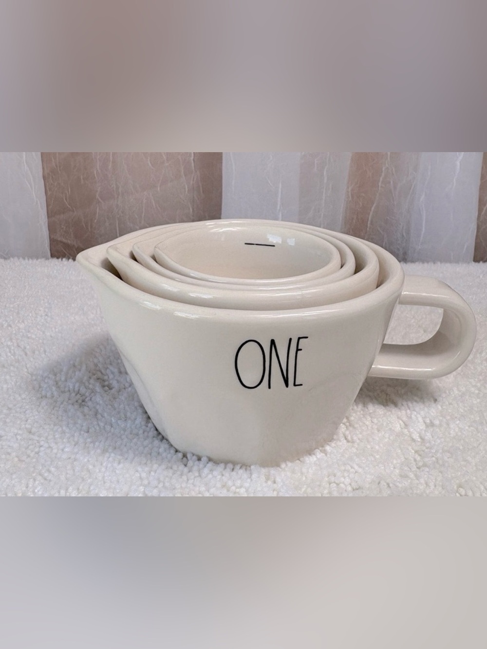 Rae Dunn Artisan Collection Measuring Cups. 4-Piece Set of White Ceramic Cups.